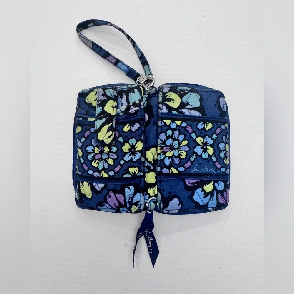 Vera Bradley Carry It All Wristlet Wallet Indigo Pop Retired Print Navy Floral